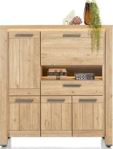 Henders & Hazel Delmonte highboard 130 cm. - 4-deuren + 1-lade + 1-klep + 1-niche (LED + dimmer) Naturel Kast