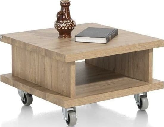 Henders & Hazel Delmonte hoektafel 60 x 60 cm. + 1-niche (+ wielen) Naturel Bijzettafel