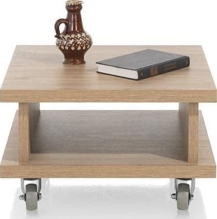 Henders & Hazel Delmonte hoektafel 60 x 60 cm. + 1-niche (+ wielen) Naturel Bijzettafel