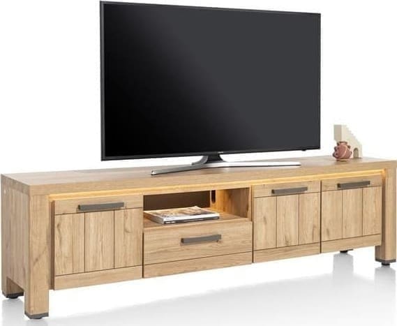 Henders & Hazel Delmonte lowboard 200 cm. - 3-deuren + 1-lade + 1-niche (LED + dimmer) Naturel Tv-meubel|Tv-dressoir