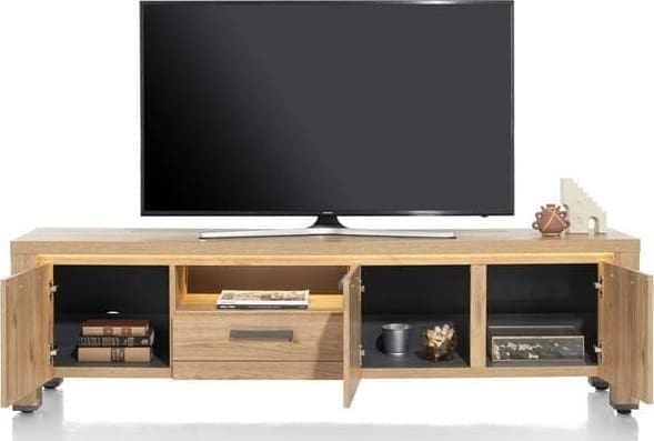Henders & Hazel Delmonte lowboard 200 cm. - 3-deuren + 1-lade + 1-niche (LED + dimmer) Naturel Tv-meubel|Tv-dressoir