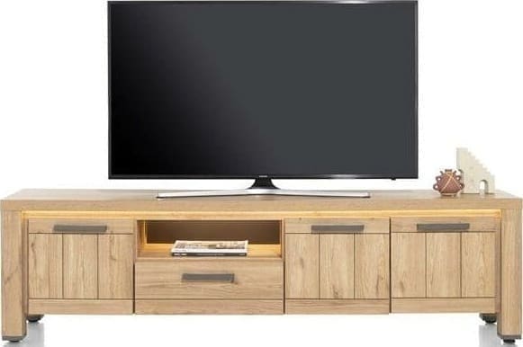 Henders & Hazel Delmonte lowboard 200 cm. - 3-deuren + 1-lade + 1-niche (LED + dimmer) Naturel Tv-meubel|Tv-dressoir