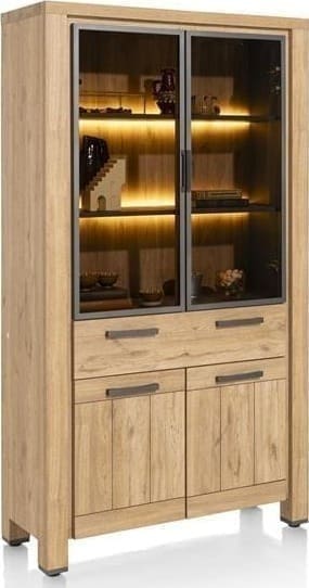 Henders & Hazel Delmonte vitrine 110 cm. - 2-glasdeuren + 2-deuren + 1-lade (+ LED) Naturel Kast