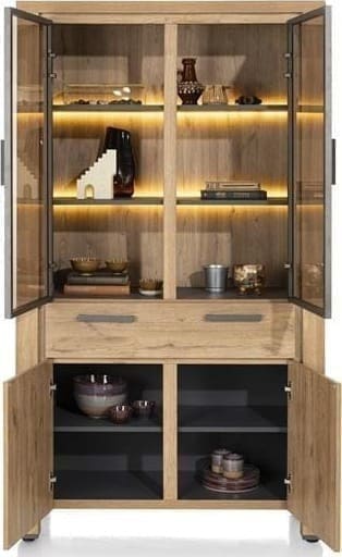 Henders & Hazel Delmonte vitrine 110 cm. - 2-glasdeuren + 2-deuren + 1-lade (+ LED) Naturel Kast