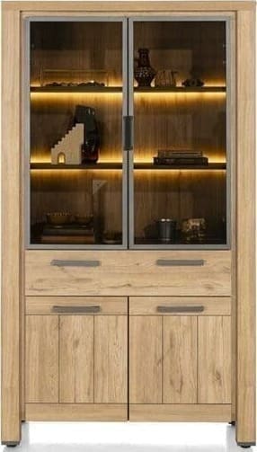 Henders & Hazel Delmonte vitrine 110 cm. - 2-glasdeuren + 2-deuren + 1-lade (+ LED) Naturel Kast