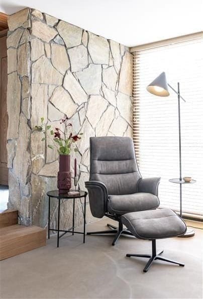 Henders & Hazel Lotis relaxfauteuil met kip-systeem + poef / hocker - Pala - lichtgrijs Grijs Fauteuil