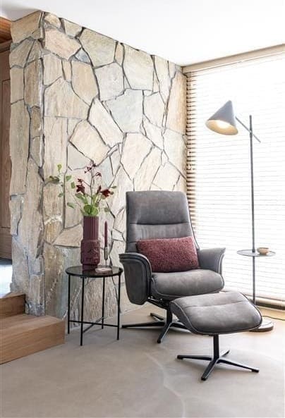 Henders & Hazel Lotis relaxfauteuil met kip-systeem + poef / hocker - Pala - lichtgrijs Grijs Fauteuil