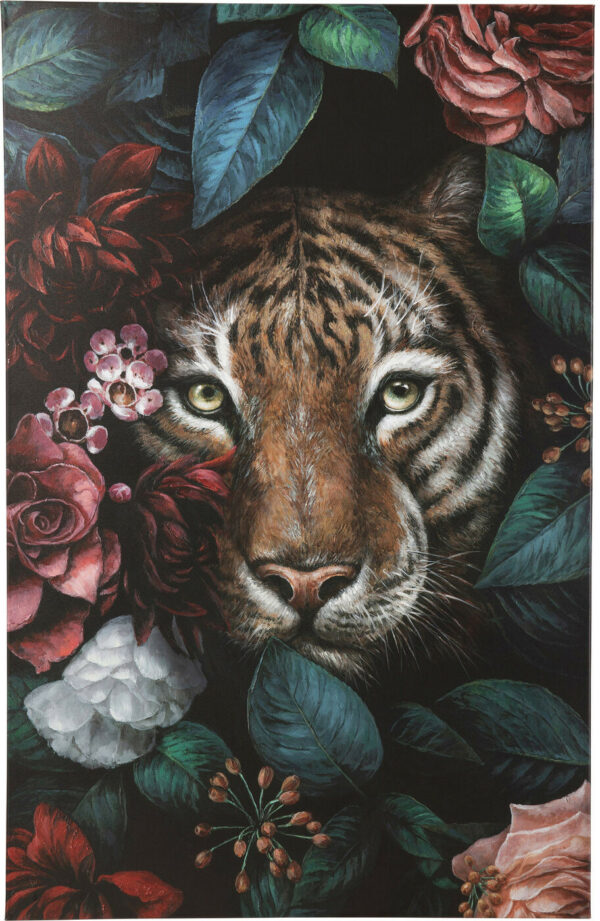 Schilderij Canvas Tiger In Flower 90x140cm Kare Design Schilderij 53826