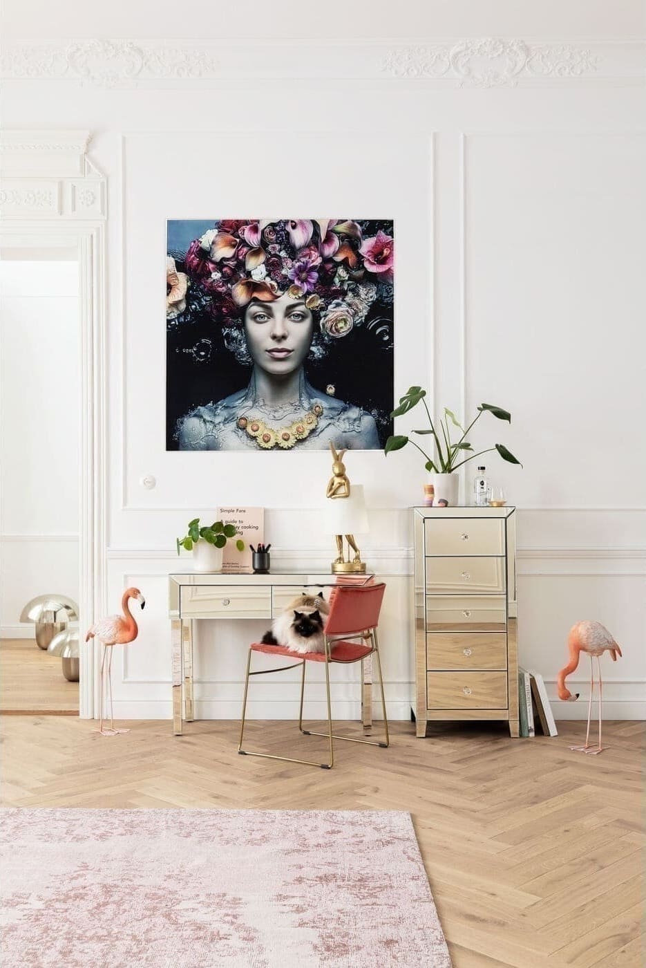 Schilderij Glas Flower Art Lady 120x120cm Kare Design Schilderij 65022