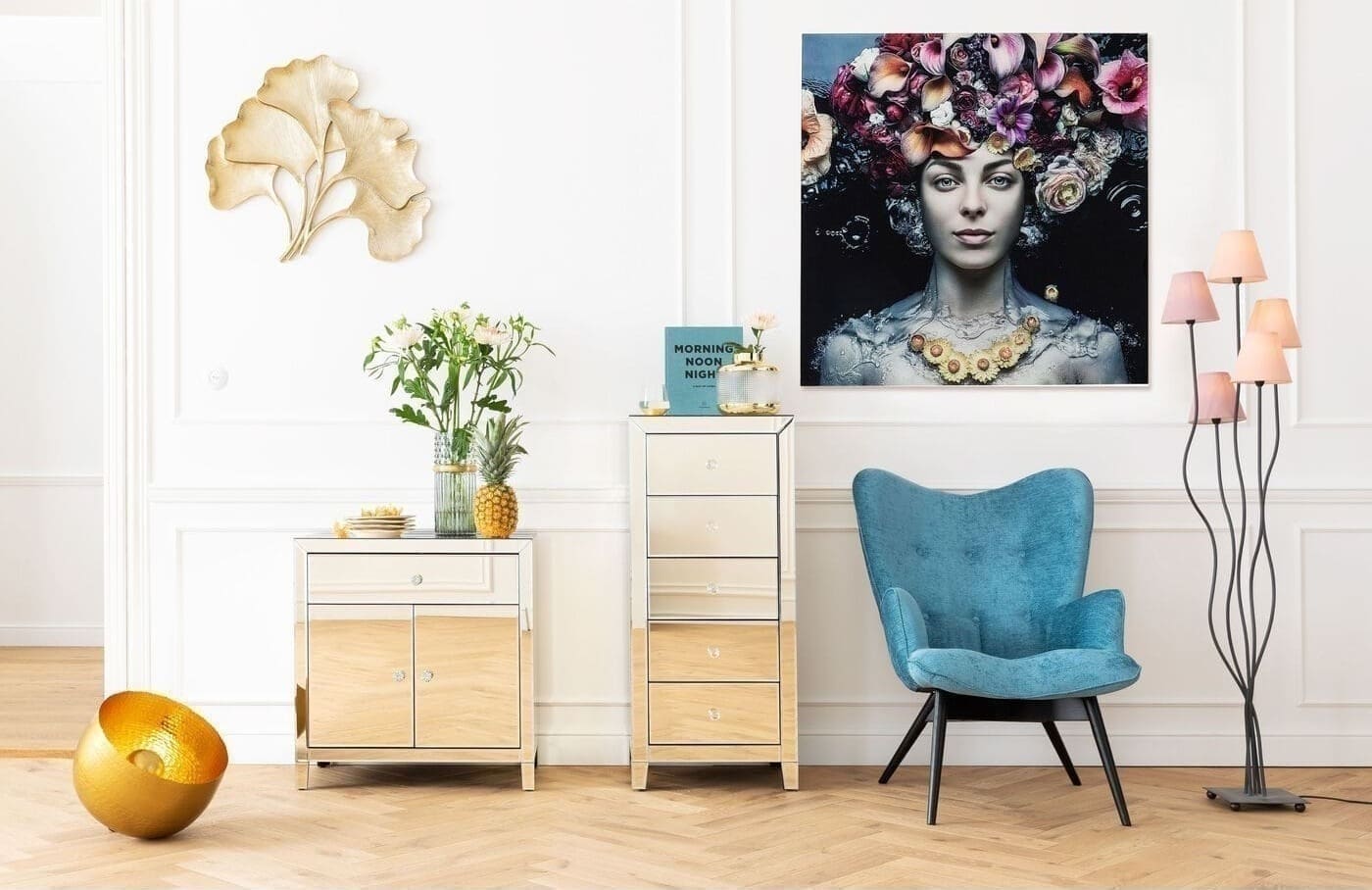 Schilderij Glas Flower Art Lady 120x120cm Kare Design Schilderij 65022