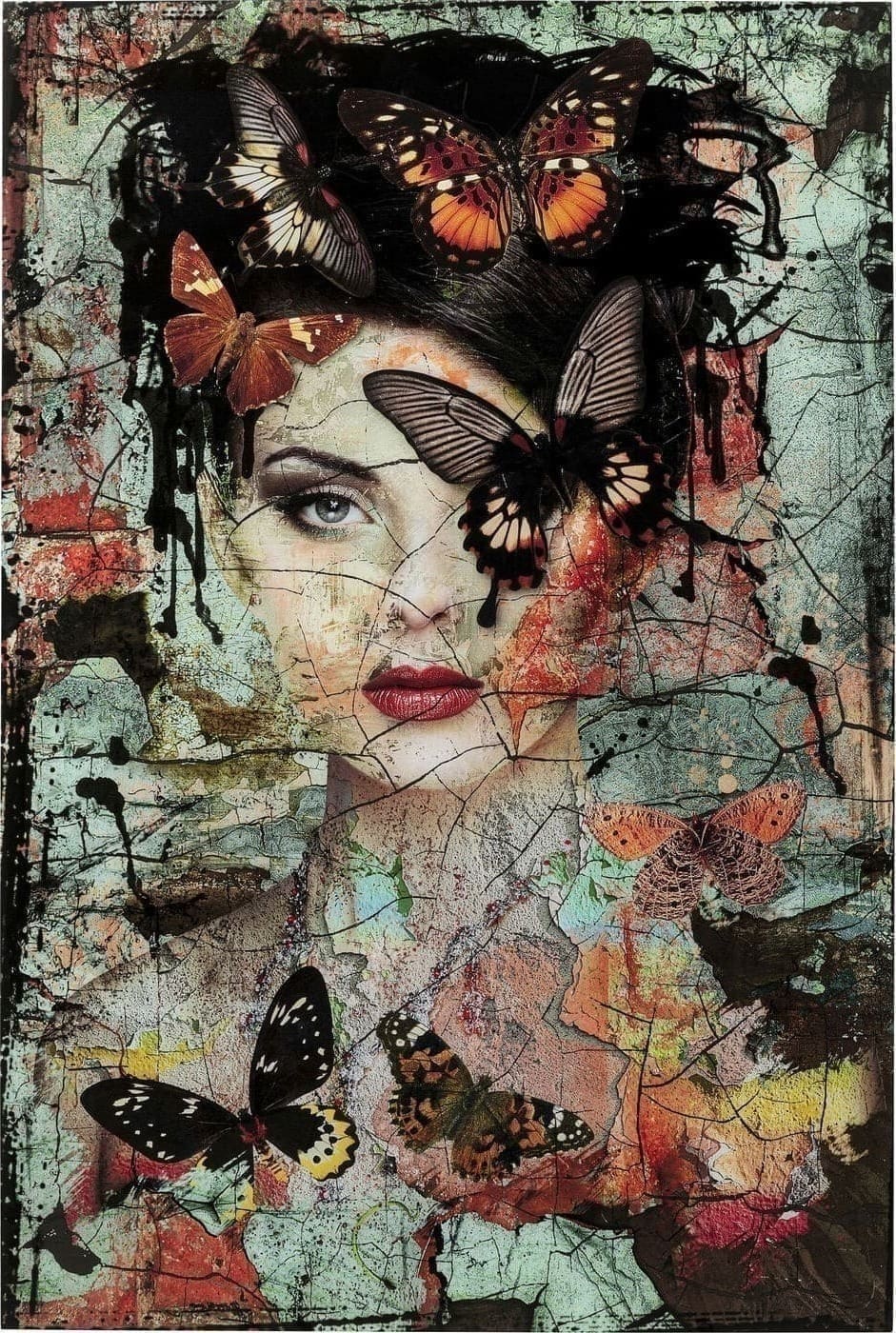 Schilderij Glas Lady Butterfly 100x150cm Kare Design Schilderij 53811