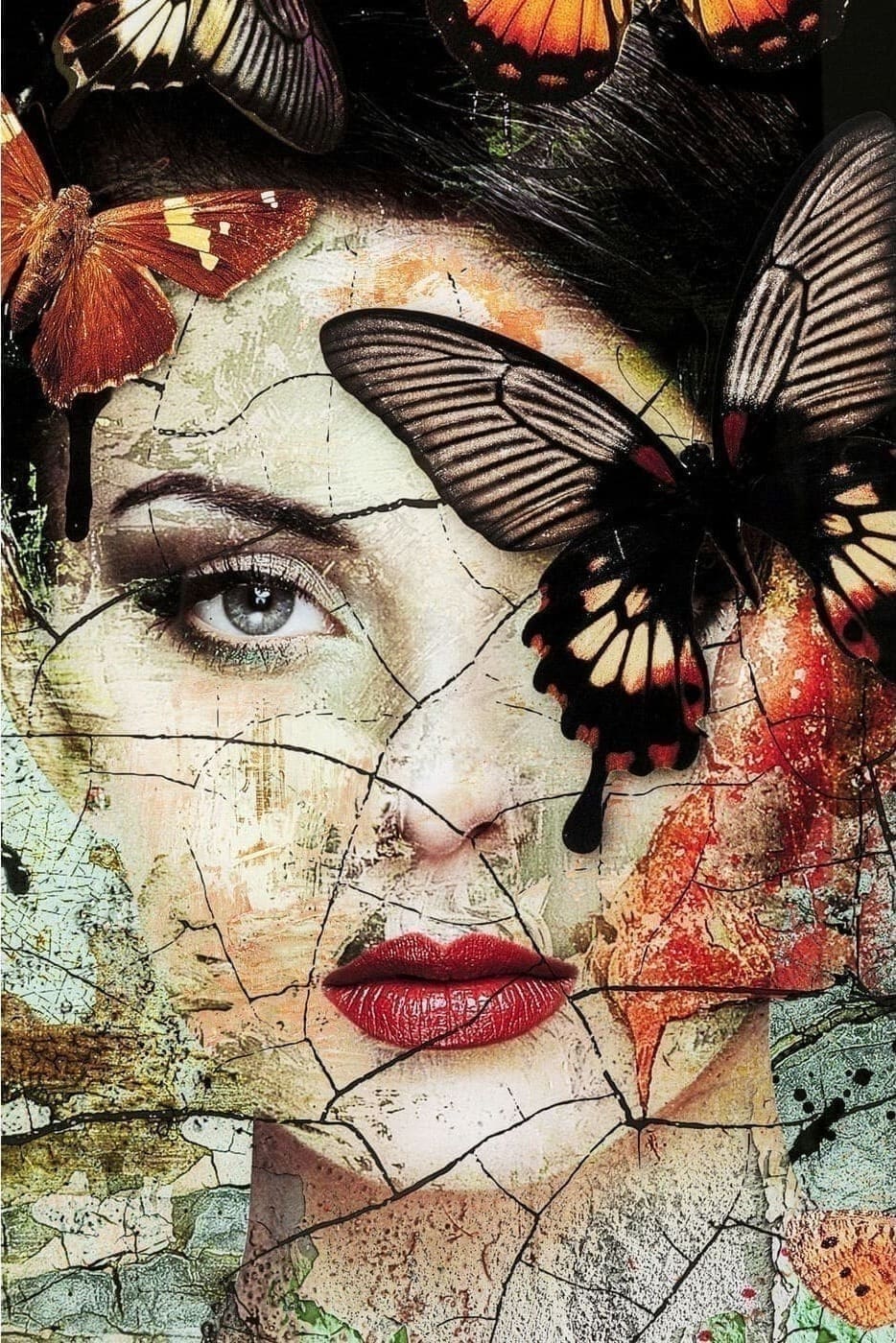 Schilderij Glas Lady Butterfly 100x150cm Kare Design Schilderij 53811