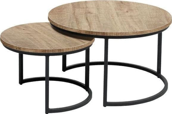 Pronto Wonen Salontafel Lunata set van 2 mango decor frame zwart Bruin|Naturel Salontafel
