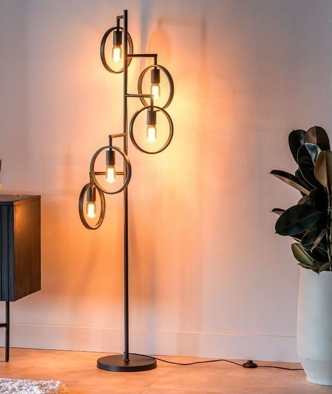 Pronto Wonen Vloerlamp Girare zwart metaal 5-lichts Zwart Verlichting