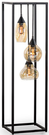 Pronto Wonen Vloerlamp Lungo glas amber zwart 3-lichts Zwart Verlichting