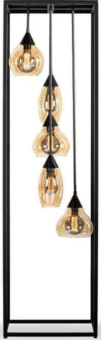 Pronto Wonen Vloerlamp Lungo glas amber zwart 5-lichts Zwart Verlichting