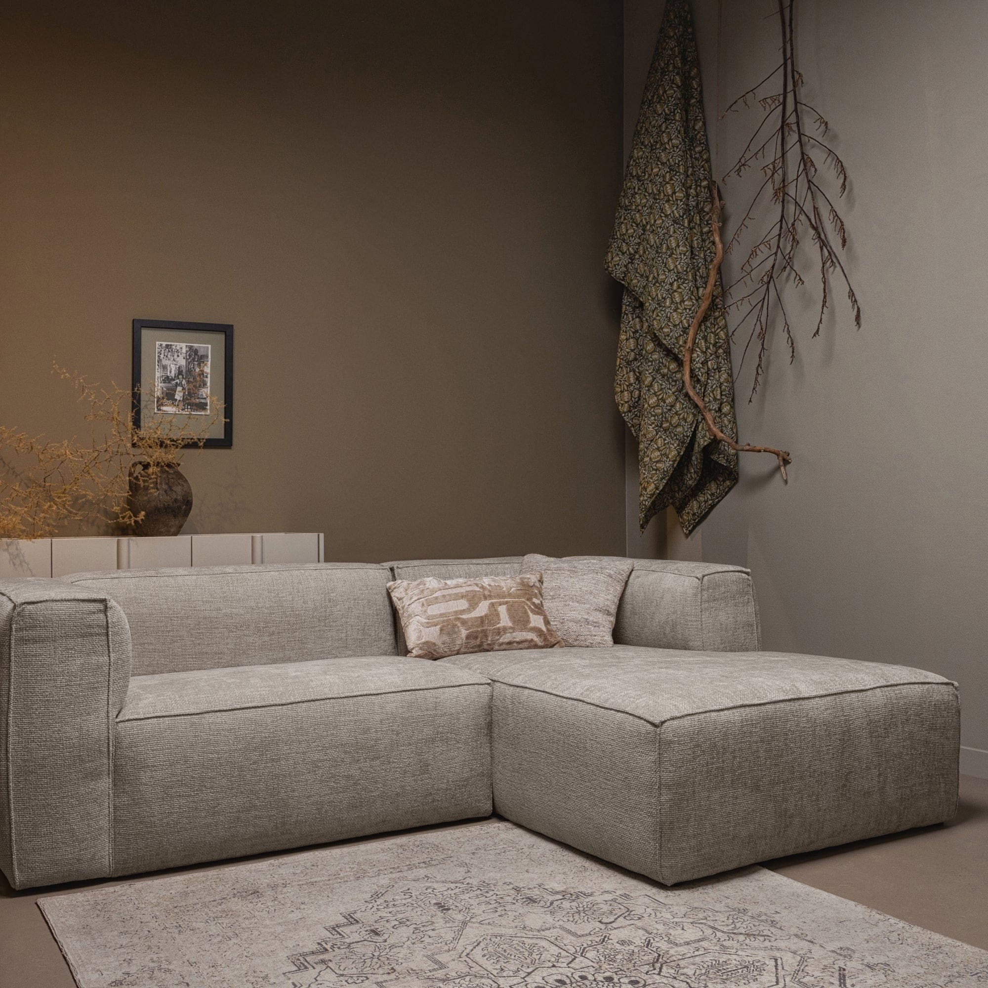 WOOOD Bean chaise longue rechts grove melange travertin Beige|Taupe