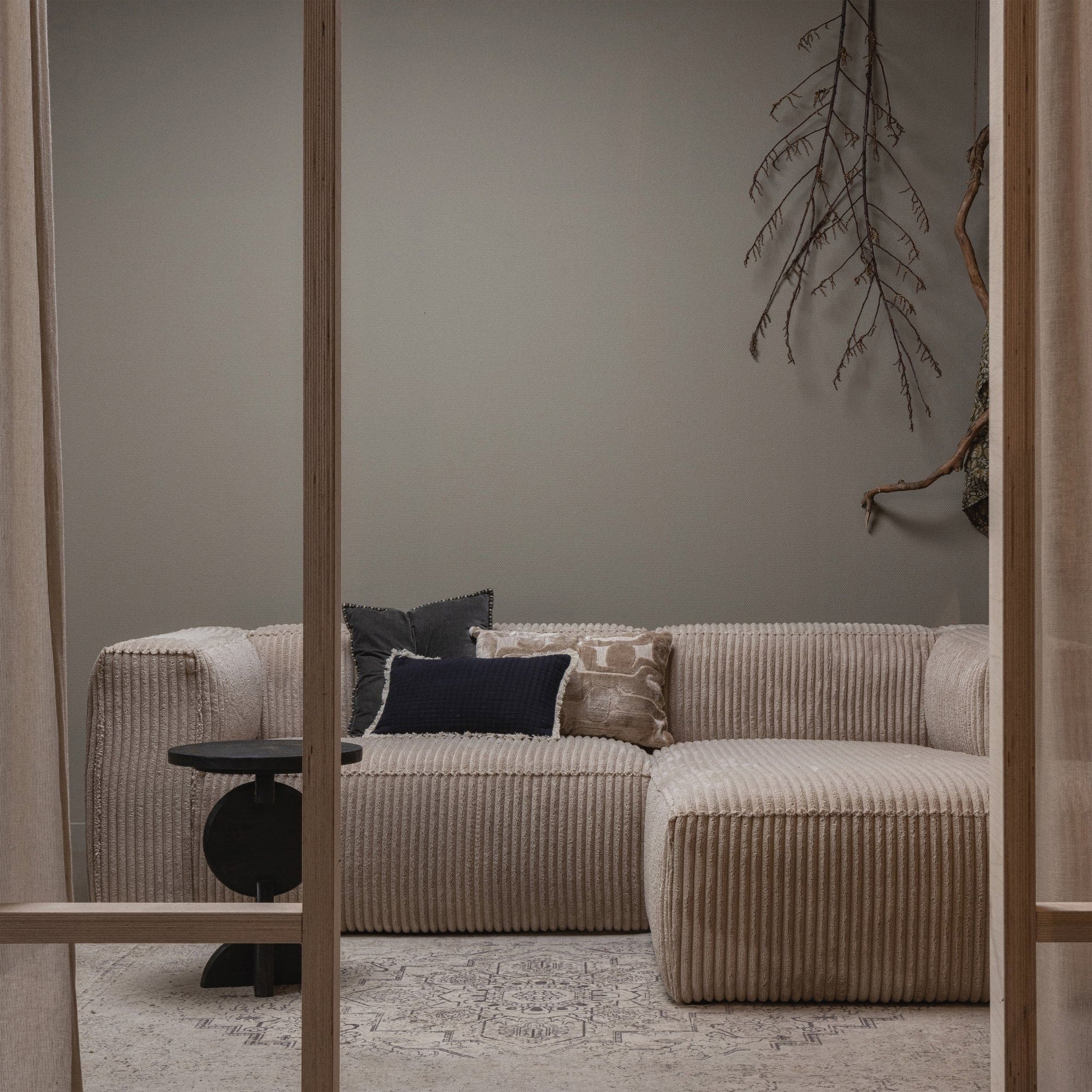 WOOOD Bean chaise longue rechts grove ribstof travertin Beige|Taupe