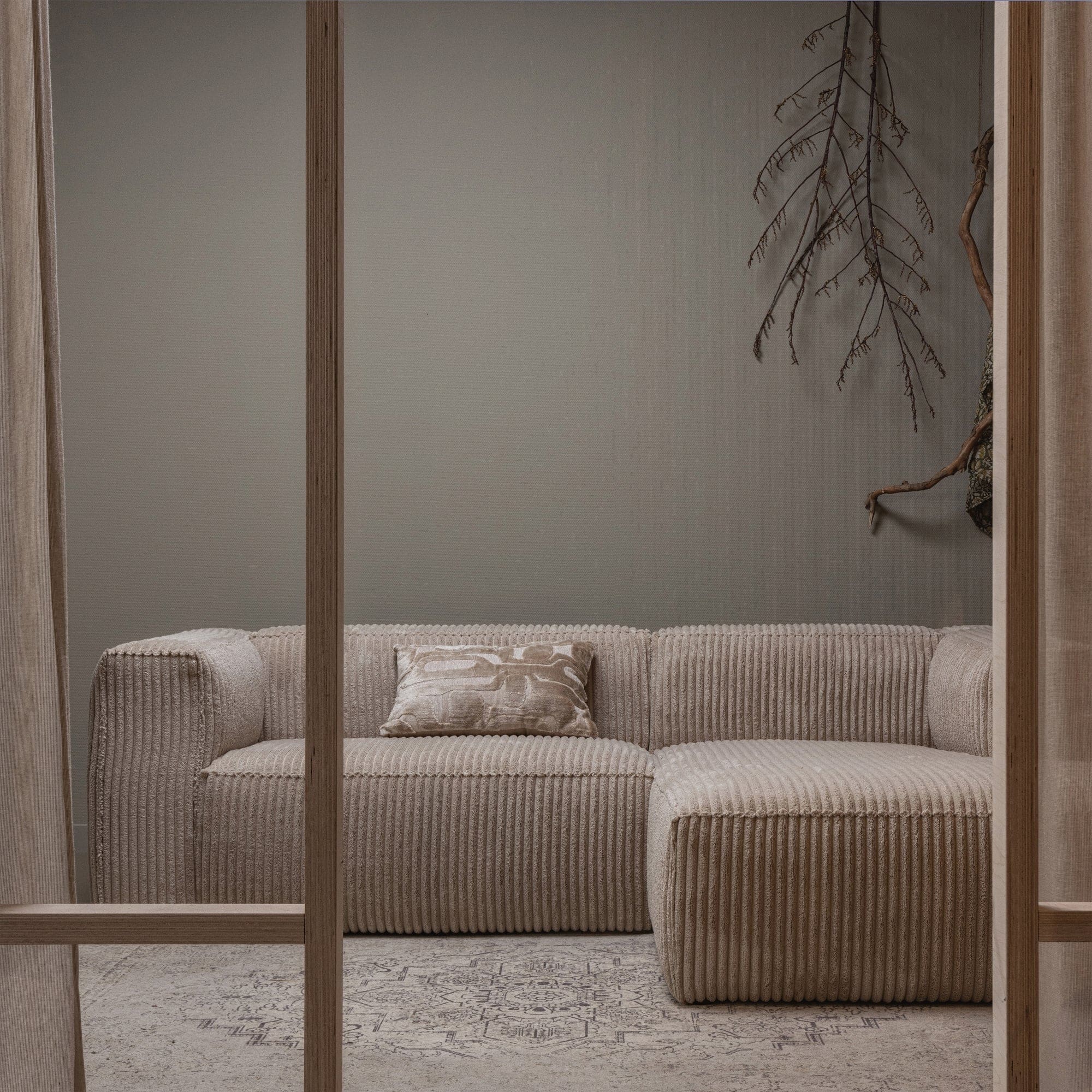 WOOOD Bean chaise longue rechts grove ribstof travertin Beige|Taupe