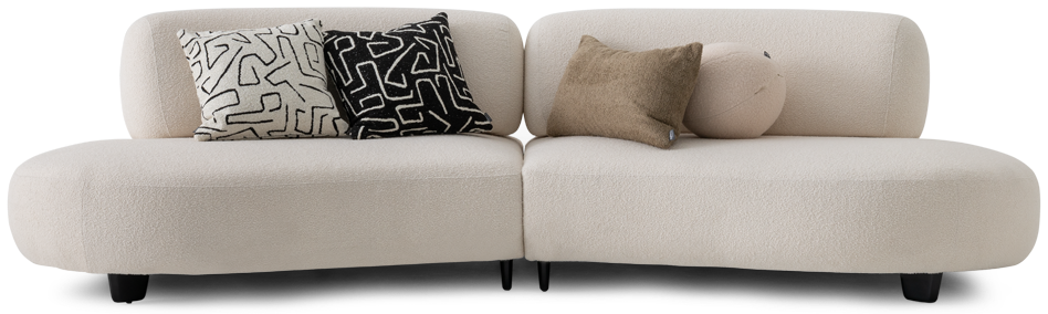 Met zijn opvallende ronde lijnen en creatief en innovatief design, creëert de Bon Bon Sofa Set een volledig andere sfeer in jouw huis. Terwijl het alle aandacht trekt met zijn gedurfde en originele vorm, brengt het tegelijkertijd balans en zachtheid door zijn eenvoud. Bestaande uit 2 doorgestoffeerde elementen, afgebeeld in stof Hoppi G-17 (sg Luxury), standaard voorzien van verstelbare zitdiepte. 
