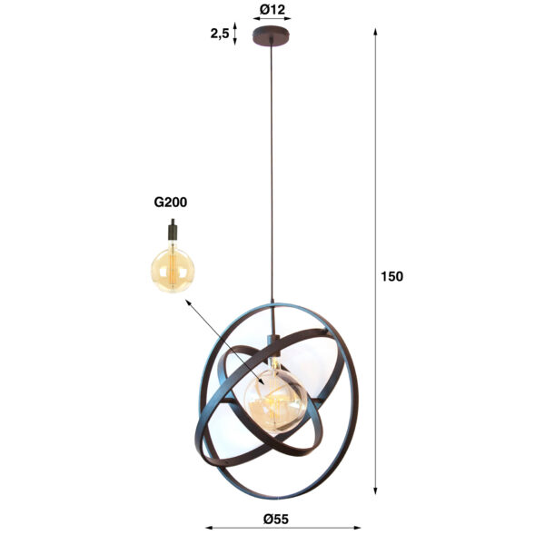 Hanglamp 1L Galaxy - Artic Zwart Bullcraft Hanglamp 7788/77