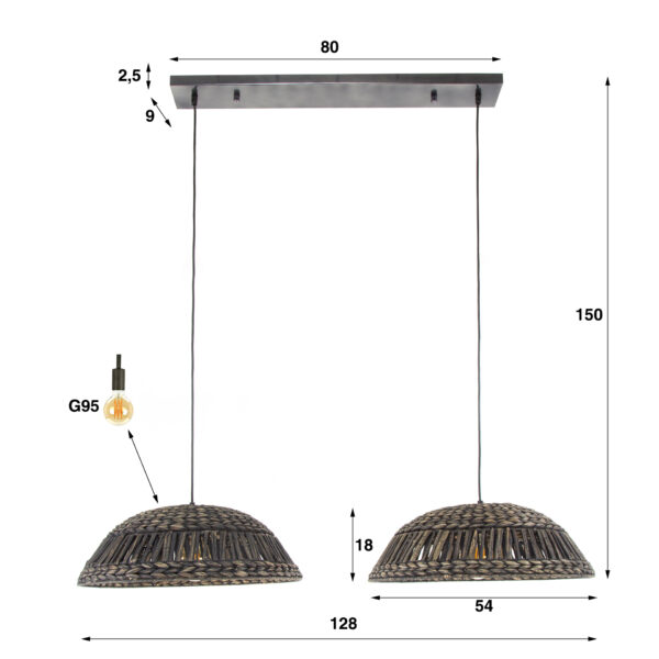 Hanglamp 2x Dome Waterhyacint - Zwart Nikkel Bullcraft Hanglamp 8417/31Z