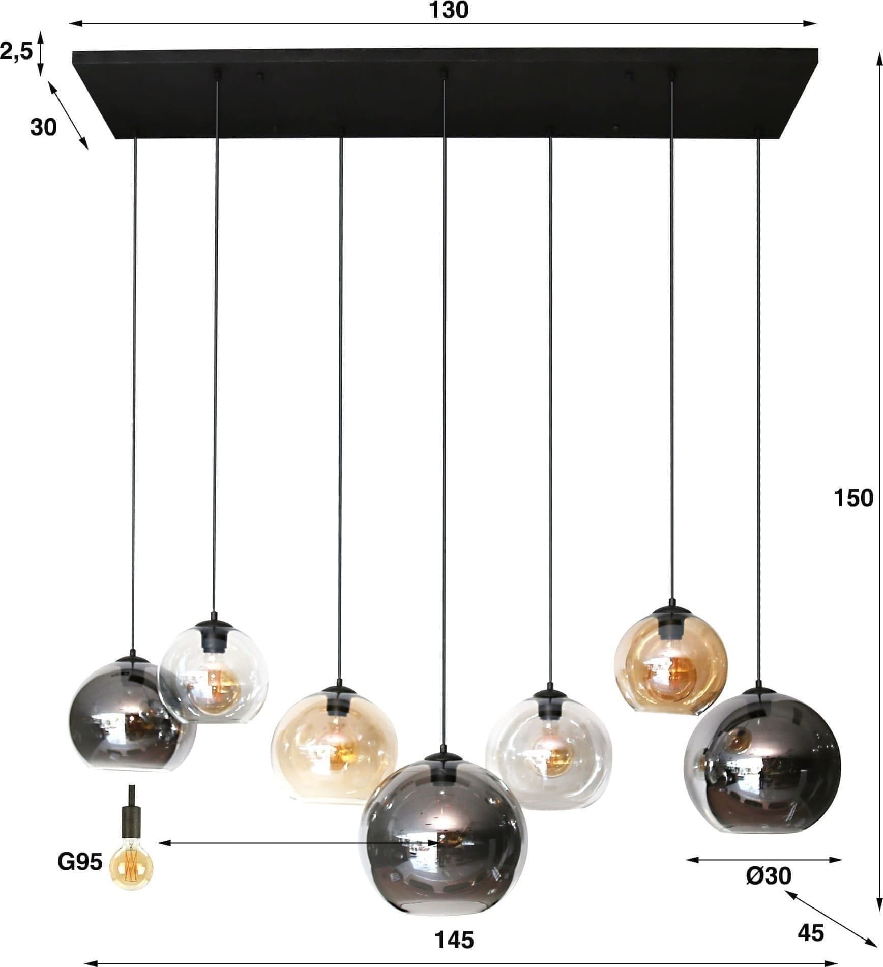 Hanglamp 4+3 Multi Globe XL - Artic Zwart Bullcraft Hanglamp 7877/77
