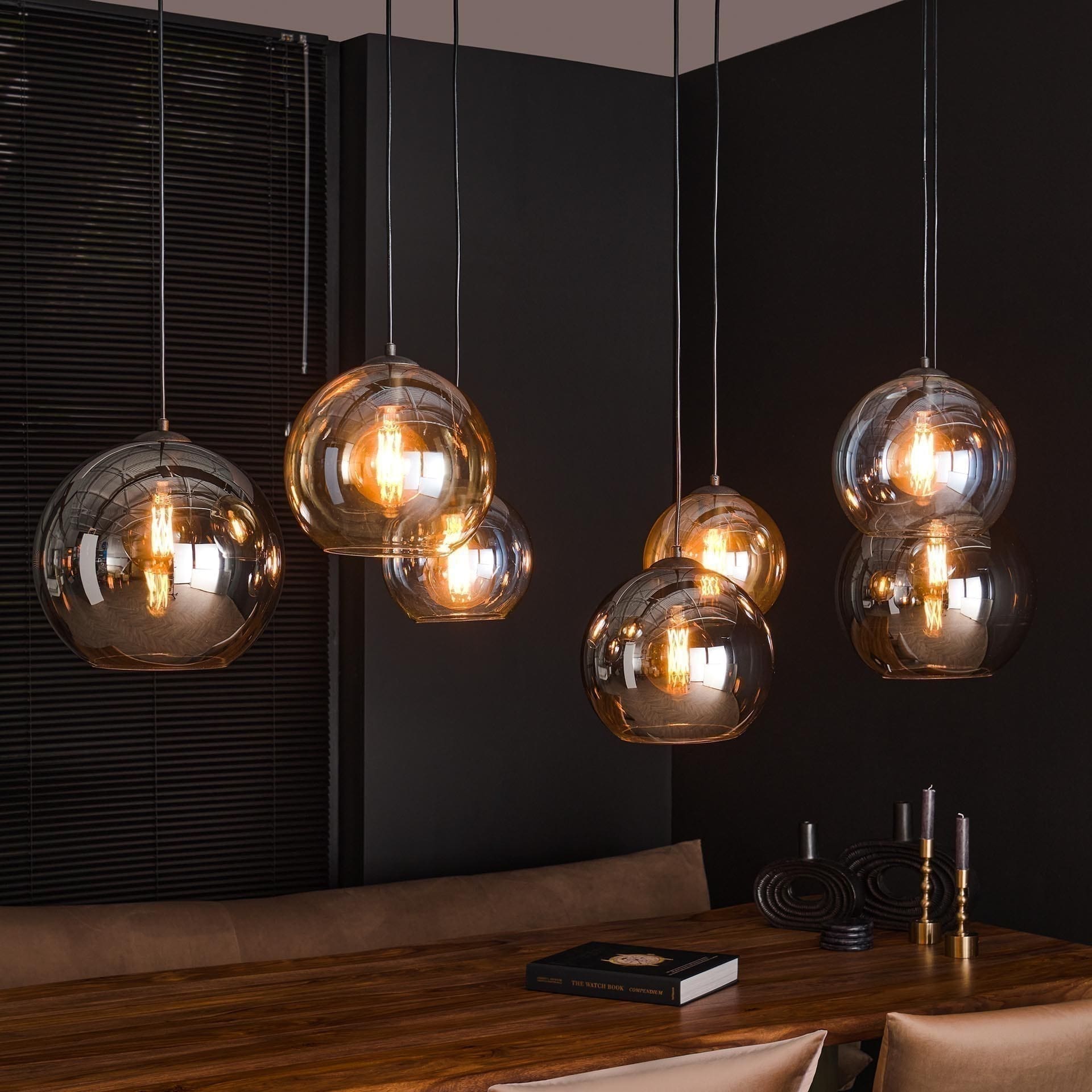 Hanglamp 4+3 Multi Globe XL - Artic Zwart Bullcraft Hanglamp 7877/77