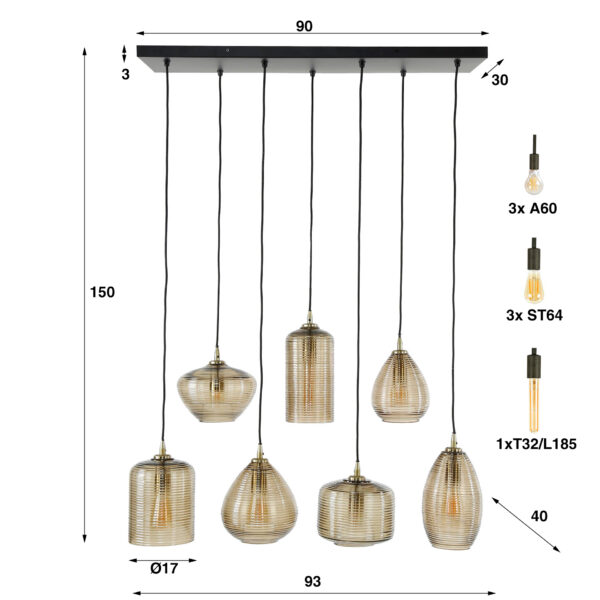 Hanglamp 4+3 Stripe Glass Horizontal - Amberkleurig Glas Bullcraft Hanglamp 7064/39A