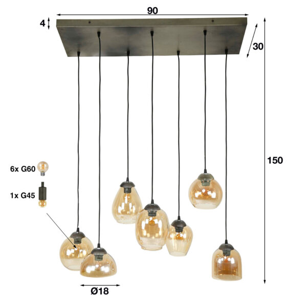 Hanglamp 4+3L Mix - Amberkleurig Glas Bullcraft Hanglamp 7880/39A