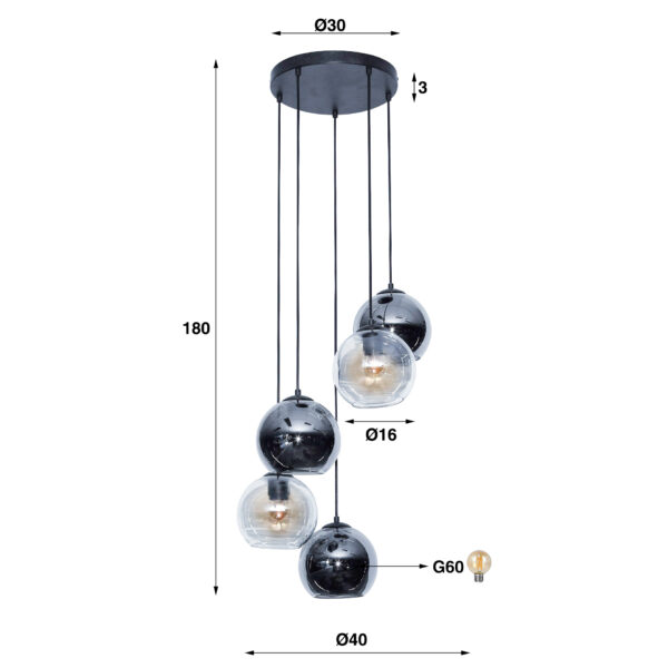 Hanglamp 5L Getrapt Bubbles Bicolore - Artic Zwart Bullcraft Hanglamp 7758/77