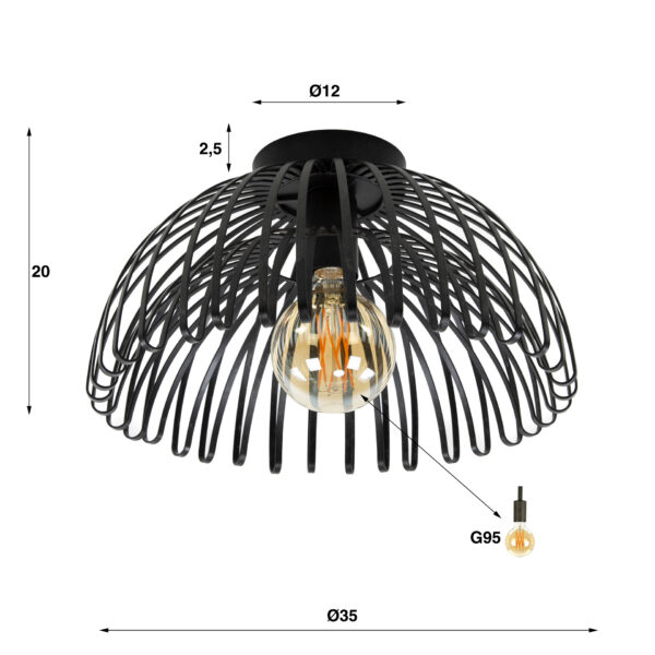 Plafondlamp 1L Bend - Charcoal Bullcraft Plafondlamp 7547/76