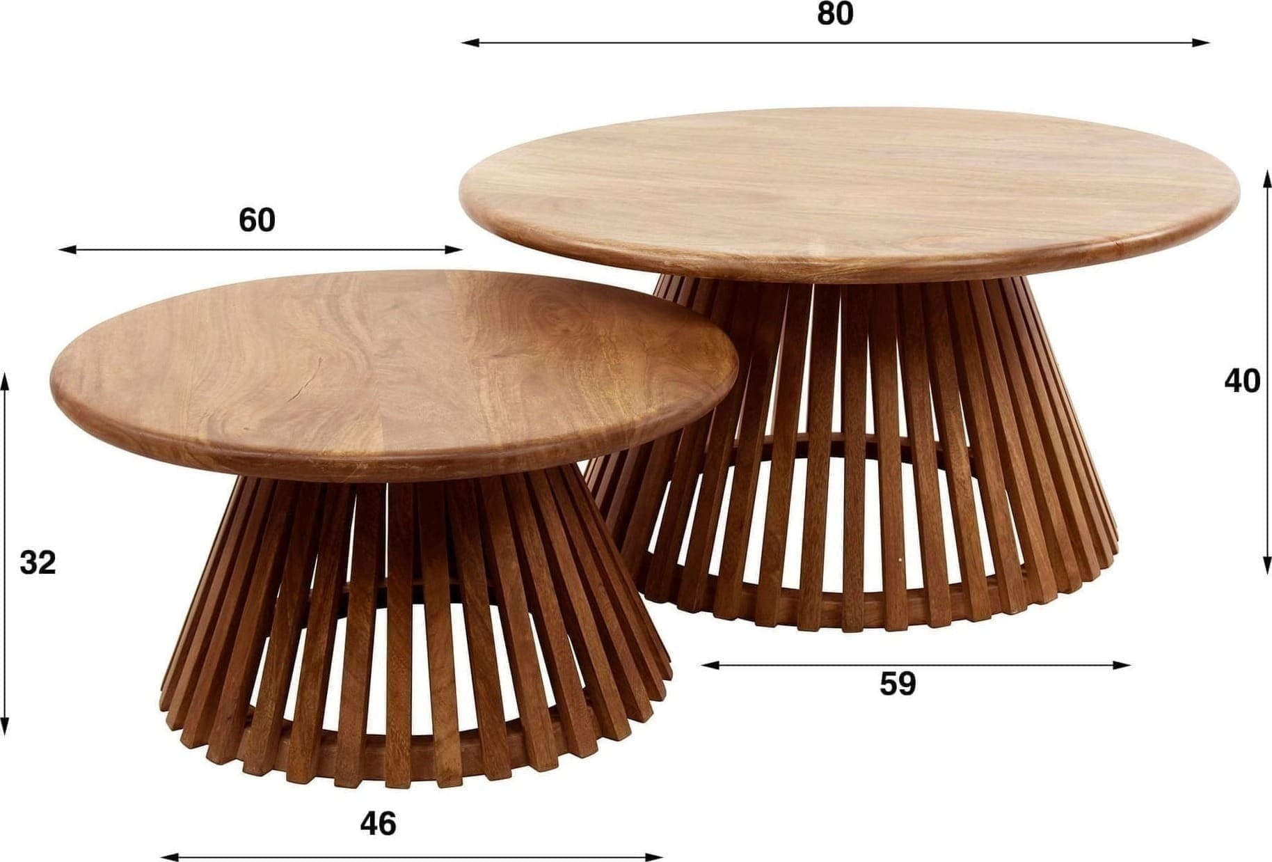Salontafel Set-2 Tweak Conisch - Massief Mango Zandkleur Bullcraft Salontafel 2387/16ZA