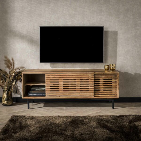TV-meubel 2 Deuren Slide - Massief Acacia Naturel Bullcraft Tv-meubel|Tv-dressoir 2833/15