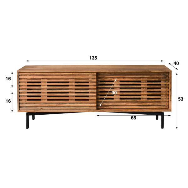 TV-meubel 2 Deuren Slide - Massief Acacia Naturel Bullcraft Tv-meubel|Tv-dressoir 2833/15