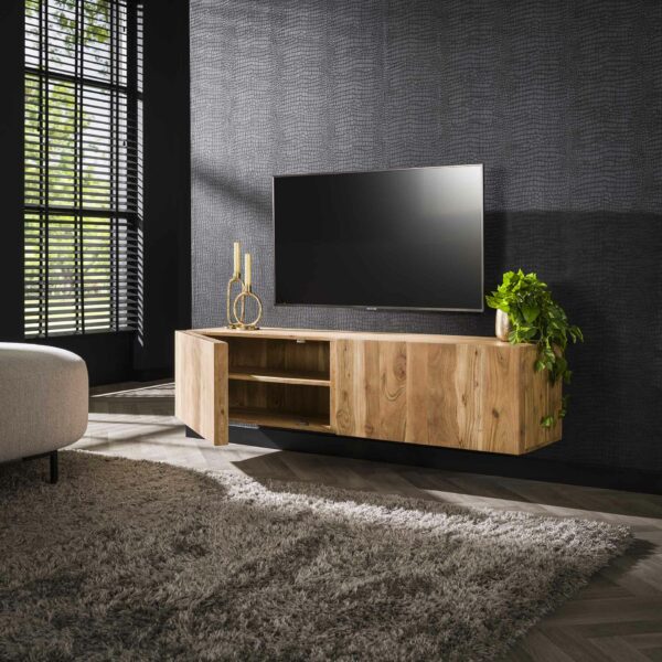 TV-meubel Zwevend 2 Deuren Block - Massief Acacia Naturel Bullcraft Tv-meubel|Tv-dressoir 2851/15
