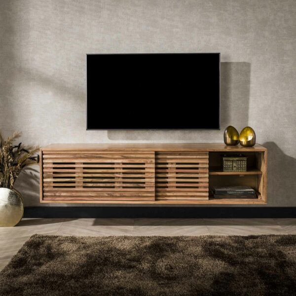 TV-meubel Zwevend 2 Deuren Slide - Massief Acacia Naturel Bullcraft Tv-meubel|Tv-dressoir 2834/15
