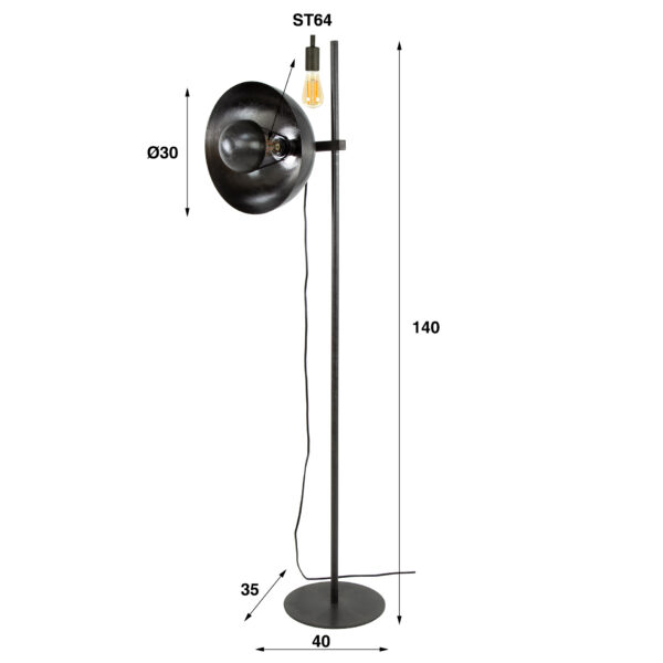Vloerlamp 1L Adjust - Zwart Nikkel Bullcraft Vloerlamp 7169/31Z