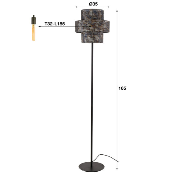 Vloerlamp 1L Lantern - Zwart Bruin Bullcraft Vloerlamp 7541/56