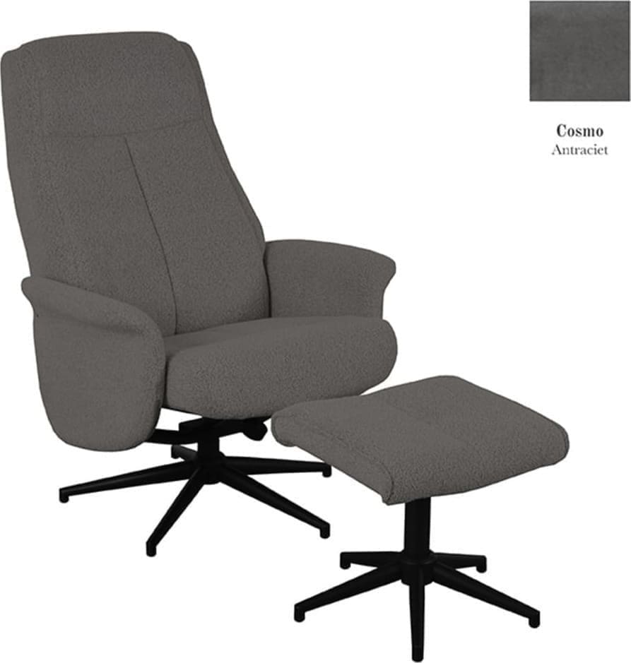 LABEL51 Fauteuil Bergen - Antraciet - Cosmo - Incl. Ottoman Antraciet Fauteuil