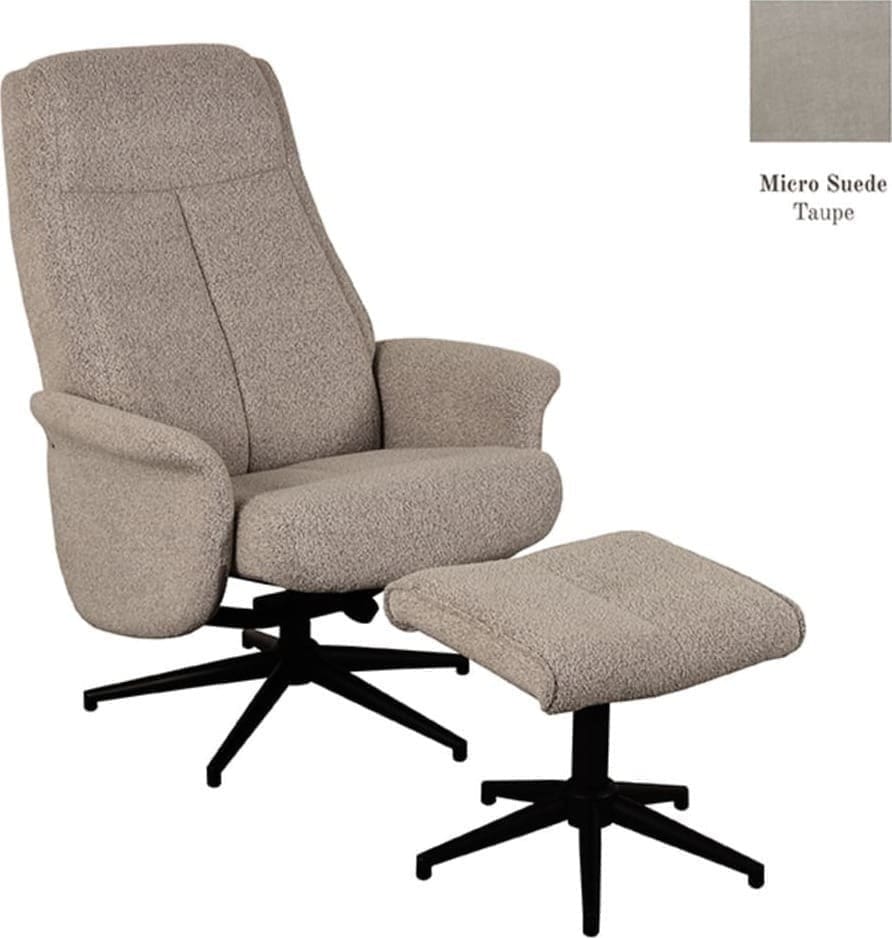 LABEL51 Fauteuil Bergen - Taupe - Micro Suede - Incl. Ottoman Taupe Fauteuil