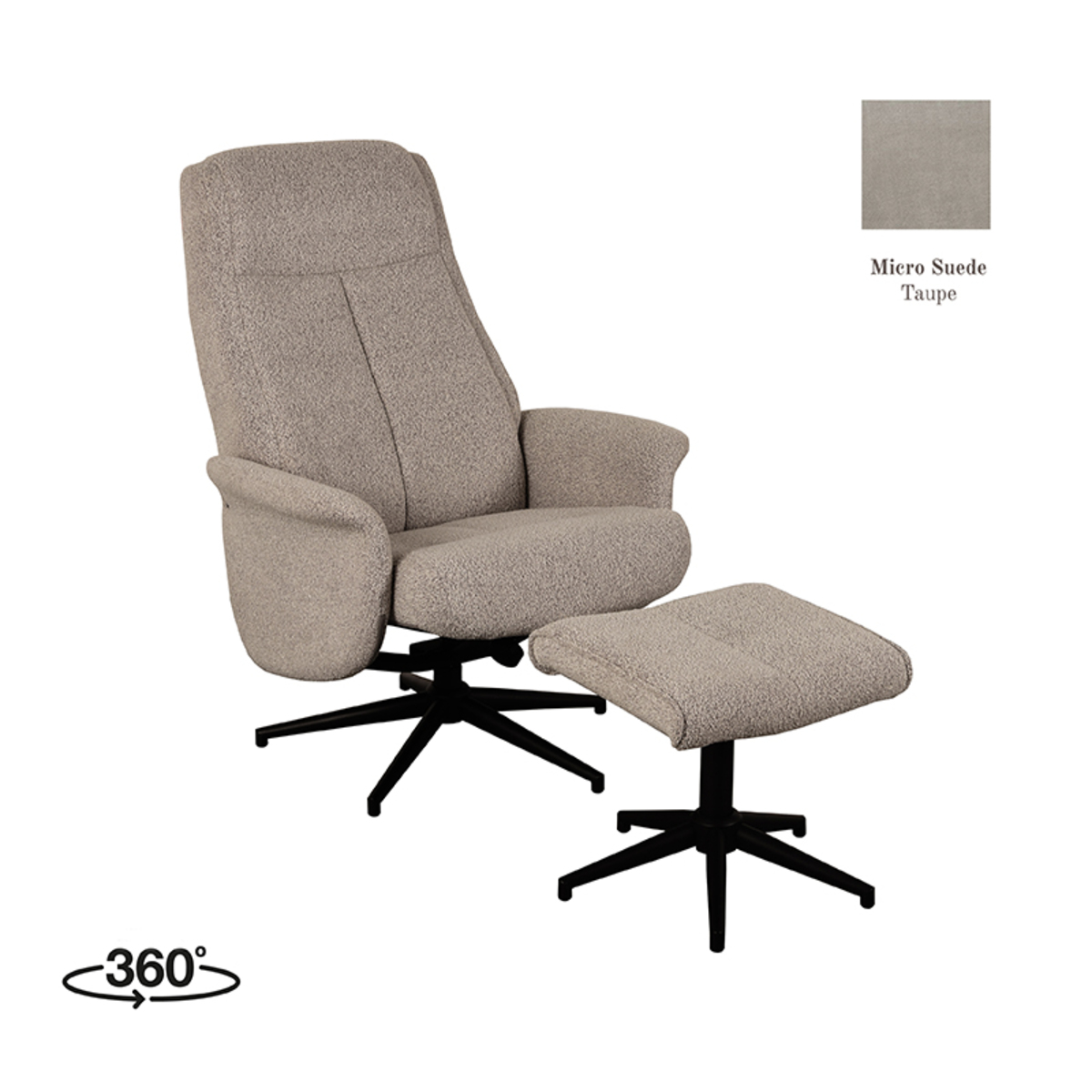 LABEL51 Fauteuil Bergen - Taupe - Micro Suede - Incl. Ottoman Taupe Fauteuil