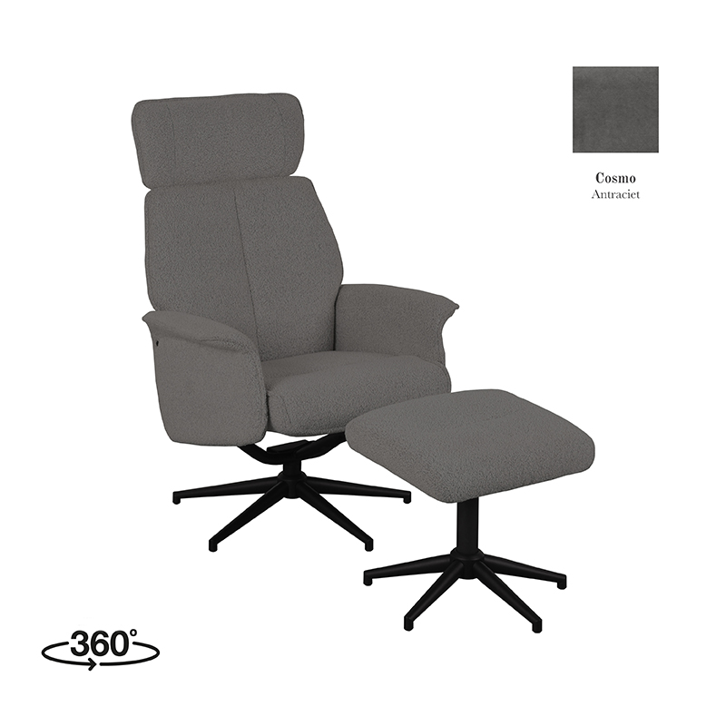 LABEL51 Fauteuil Verdal - Antraciet - Cosmo - Incl. Ottoman Antraciet Fauteuil