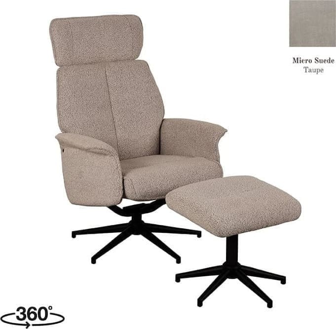 LABEL51 Fauteuil Verdal - Taupe - Micro Suede - Incl. Ottoman Taupe Fauteuil