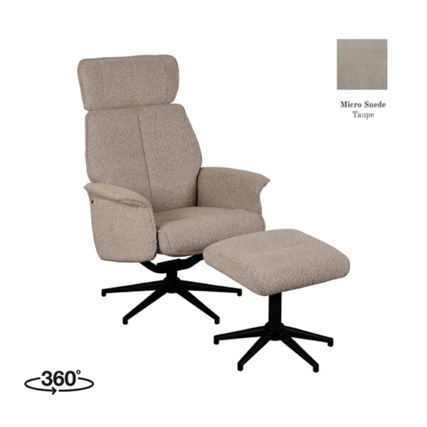 LABEL51 Fauteuil Verdal - Taupe - Micro Suede - Incl. Ottoman Taupe Fauteuil