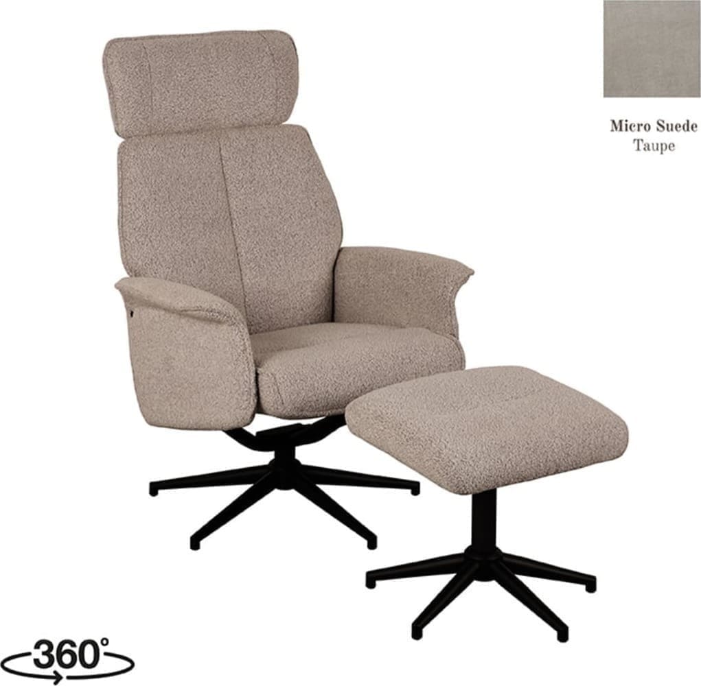 LABEL51 Fauteuil Verdal - Taupe - Micro Suede - Incl. Ottoman Taupe Fauteuil