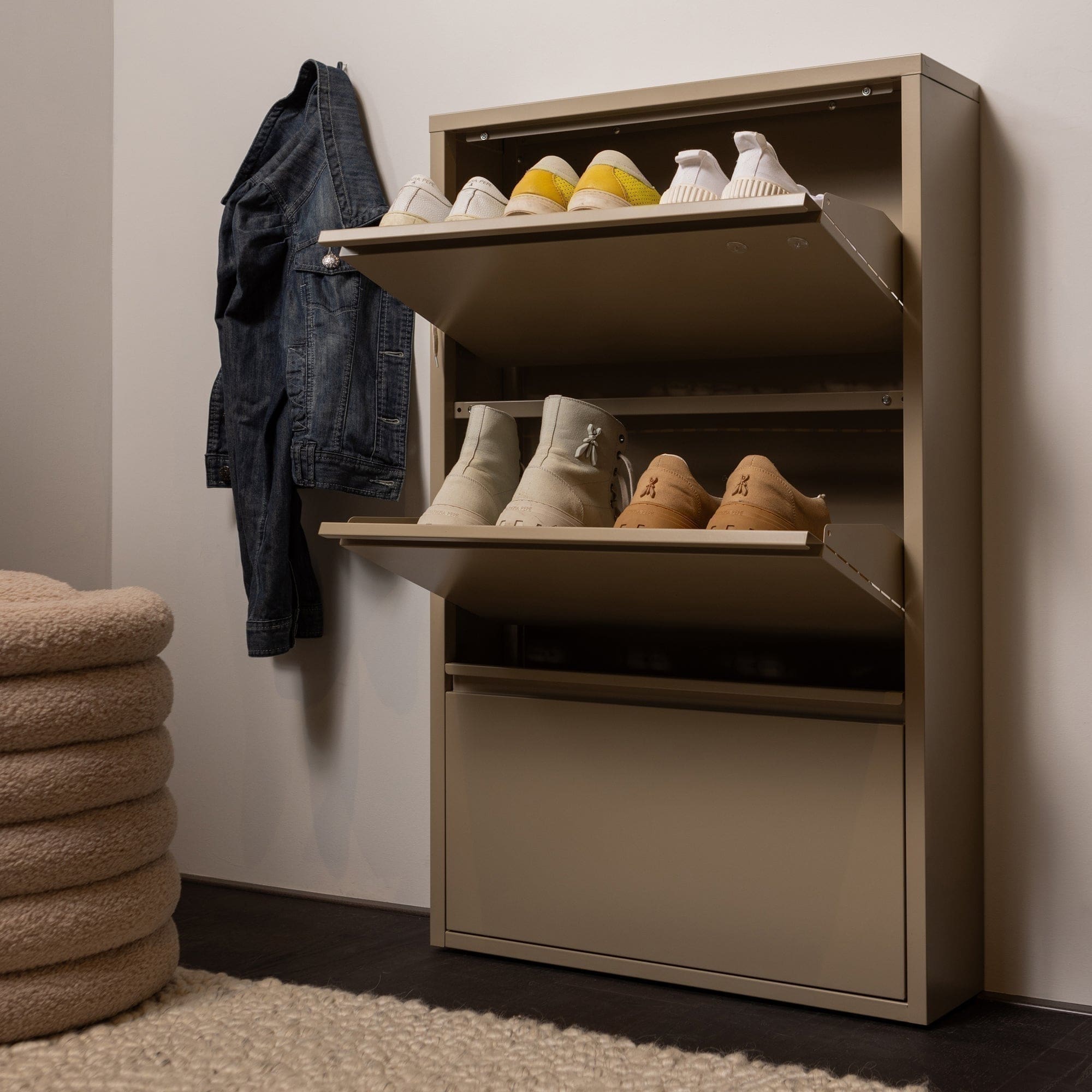 WOOOD Sabine 3-vaks schoenenkast metaal zand Beige|Bruin Wandrek