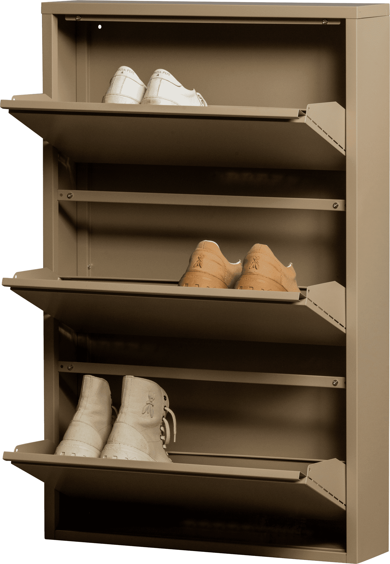 WOOOD Sabine 3-vaks schoenenkast metaal zand Beige|Bruin Wandrek