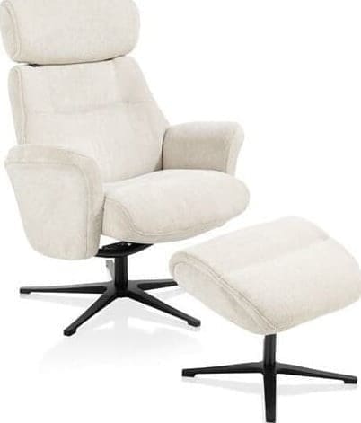 Henders & Hazel Lazaro relaxfauteuil + poef / hocker - Livigno - creme Beige|Wit Fauteuil