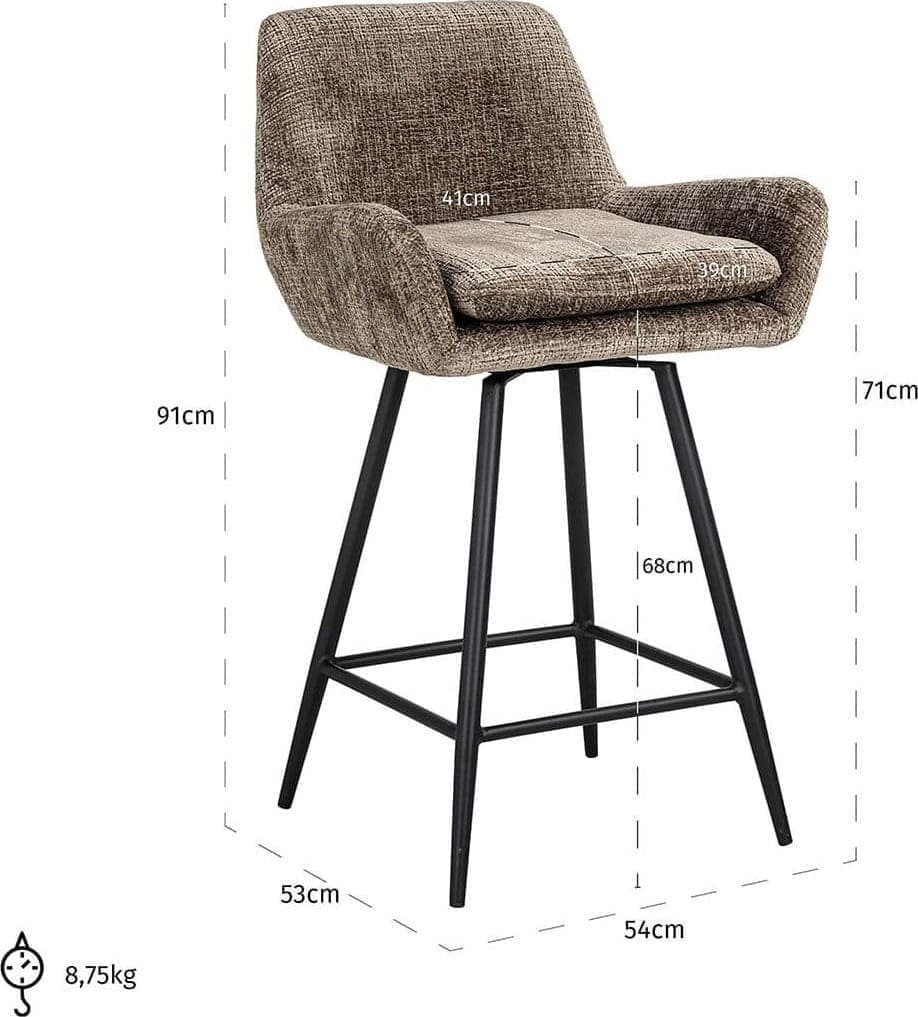 Richmond Interiors Counterstoel Linsey stone chenille Taupe Barstoel